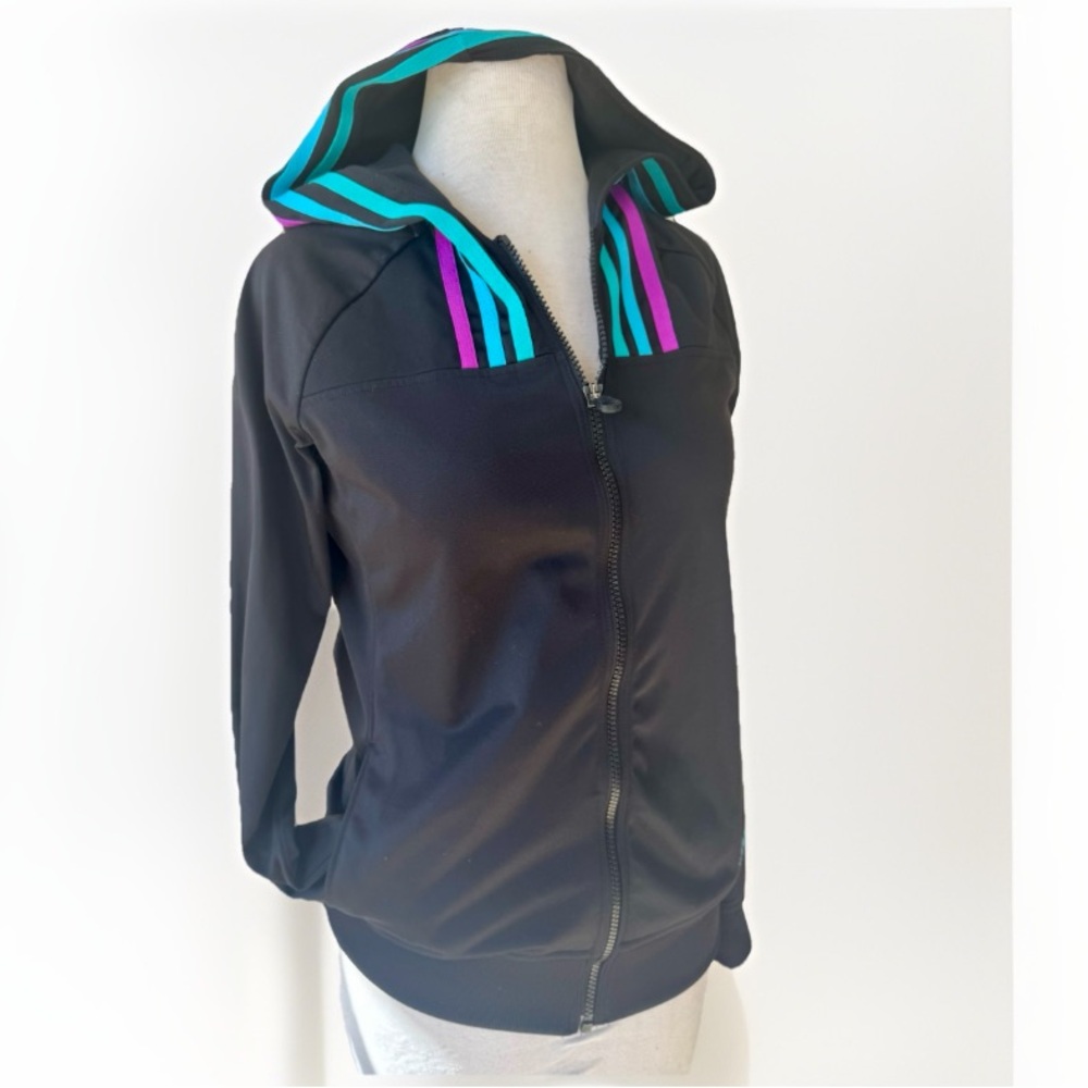 Adidas Climalite Jacket Womens Sz S Full Zip Hoodie Black Teal Purple EUC